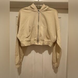 H&M Beige Cropped Zip-Up Hoodie